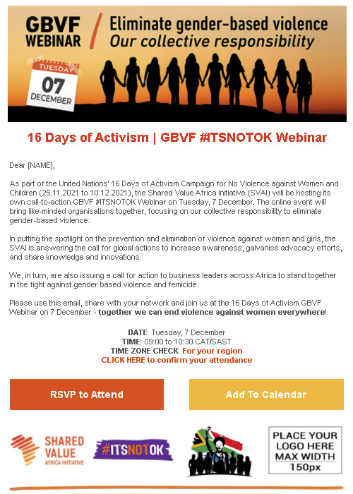 16 Days of Activism Webinar Invitation